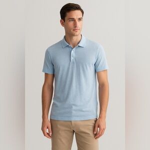 H&M Men’s Light Blue Cotton Polo Shirt Size M | Semi-Sheer Preppy Coastal